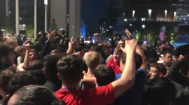 England fans outside Wembley Stadium celebrate win against Denmark in the Euro 2020 semi-final against Denmark