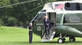 President of the United States Joe Biden arrives at The White House in Washington, DC via Marine One on July 7, 2021