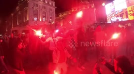 Football Fans Celebrate England Win with Red Flares, London (night) (07.07.21)