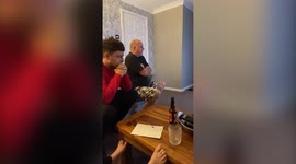 Excited dad nearly crushes daughter's boyfriend while celebrating an England goal against Denmark