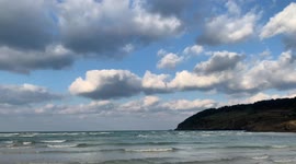 South Korea sea. In jeju 함덕해변. Winter beach with waves. And with sky.
