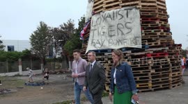 DUP leader Jeffrey Donaldson visits Northern Ireland's most contentious bonfire