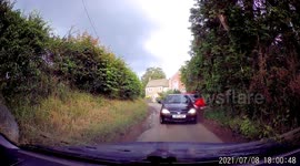 Car crashes into hedge after near head on crash caught on dashcam