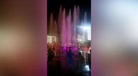 Boy thrown into air by water fountain in eastern China