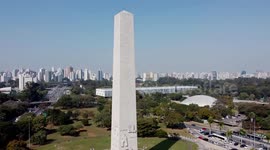 Aerial view of the Symbol of the Constitutionalist Revolution of 1932 in Sao Paulo, Brazil