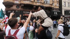 London's Leicester Square bursts into unofficial English Euro 2020 song Sweet Caroline