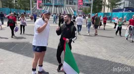 England fan asks Itailian fan what the score is going to be at Wembley