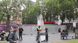 Calm before the chaos: Shakespeare statue fenced in to protect it from foolish fans in Leicester Square