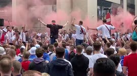 Flares, chanting and bottle-throwing mayhem amongst England fans outside Wembley