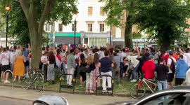 England fans get into the mood as crowds gather in Clapham ahead of the England vs Italy Euros final