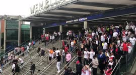 Fans arrive at Wembley Park Station ahead of Euro 2020 final