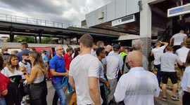 England fans arrive at Wembley Park station ahead of the final of Euro 2020 between Italy and England.