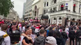 England supporters go crazy in Leicester Square as England score their first goal against Italy in the Euro 2020 final