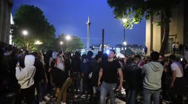 England Football Fan Falls Over Onto Broken Glass In Trafalgar Square