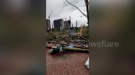 Cranes broken and trees toppled over as powerful tornado hits eastern China