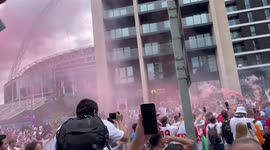 Drunk England fans throwing used cans full of urine from 1pm outside Wembley Stadium a head if the 2020 Euros England Vs Italy final.