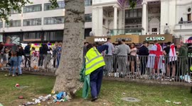 Workers cleaning up the streets of Leicester Square before kick off England vs Italy Euro 2020 Finals