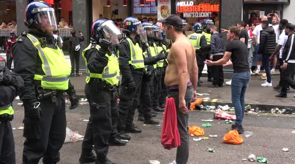 Drunk England fans fill the streets of central London as England face Italy in the Euro 2020 Final