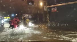 Heavy rain causes flash floods on roads in Pattaya, Thailand