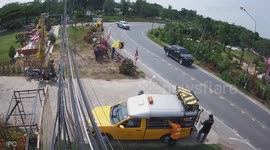 Truck loses control and flips over on road bend in Thailand