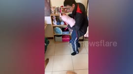 Pet dog excited to meet newborn baby in Taiwan