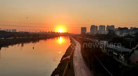 Sunset seen from the Cidade University Bridge in Sao Paulo, Brazil