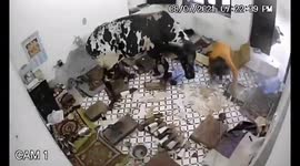 Chaos ensues as two bulls fighting crash into house and injure 4 in India