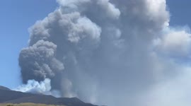 Flow of ash clouds emitted into sky as Mount Etna erupts again