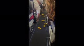 Quirky and amusing South America flight attendant finds a clever way to pass down the snacks
