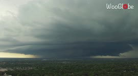 Huge dark grey hail clouds loom over Des Moines, Iowa