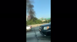 Fire on 110 Los Angeles July 15th 2021. Smoke seen on the side of the freeway