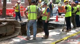 US: Crews Repair Wide Sinkhole In Upper East Side NYC