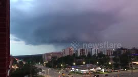 Pink storm clouds over Toronto, Canada