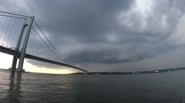 Time Lapse of a severe-warned thunderstorm as it approaches the Verrazzano-Narrows Bridge looking towards Staten Island from Brooklyn