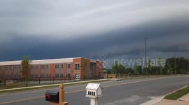 Video of Severe thunderstorm with a huge shelf cloud, torrential rain, gusty winds, and frequent lightning in Frederick, Maryland.  July 17th, 2021.