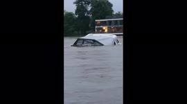 Caravan swept away in floodwaters in Maastricht, Netherlands
