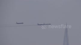 Fly-past rehearsal for Russian Navy Day in St Petersburg in Russia