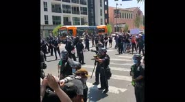 Footage shows LAPD shooting rubber bullet at transgender rights demonstrator during spa protests