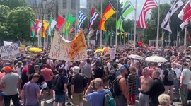 1. Top shot of crowds at London anti-lockdown protest in Parliament Square