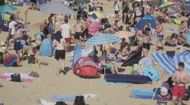 Bournemouth Beach Fast Pan Shot on Sunday - UK Heatwave