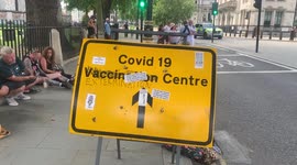 20. Sign for 'Covid Vaccination Centre' graffiti-ed to read 'Covid Extermination Centre'