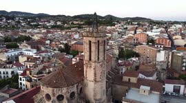 Orbit Aerial Shot - HD1080p - Santa Maria Church - Caldes de Montbui - Vallés Oriental - Catalonia - Spain - Roman age