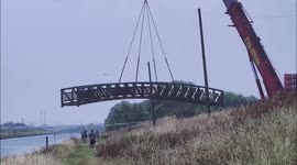 New footbridge craned-in over historic canal in Kent, UK