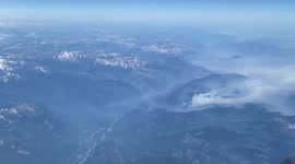 Canada: Aerial View Of Wildfire Smoke Over Rocky Mountains