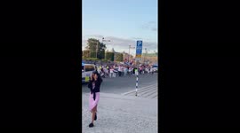 Protesters march through Stockholm Sweden to show support for Cuba