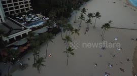 Drone video of Oahu Hawaii Waikiki beach towards Diamond head