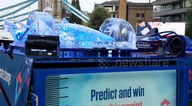 Three-tonne replica racing car made of ICE unveiled in London to highlight climate change
