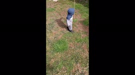 Karate chop around the the yard he's only 1