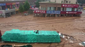 Motorists seek refuge on top of truck as floodwater rushes through Chinese city