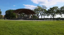 Broll of the brand new band shelter stage in downtown La Crosse Wisconsin overlooking the Mississippi river